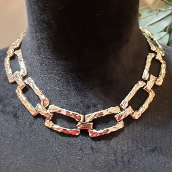 Unbranded Jewelry - Womens Fashion Silver Tone Hammered Ripple Square Link Chain Necklace Jewelry